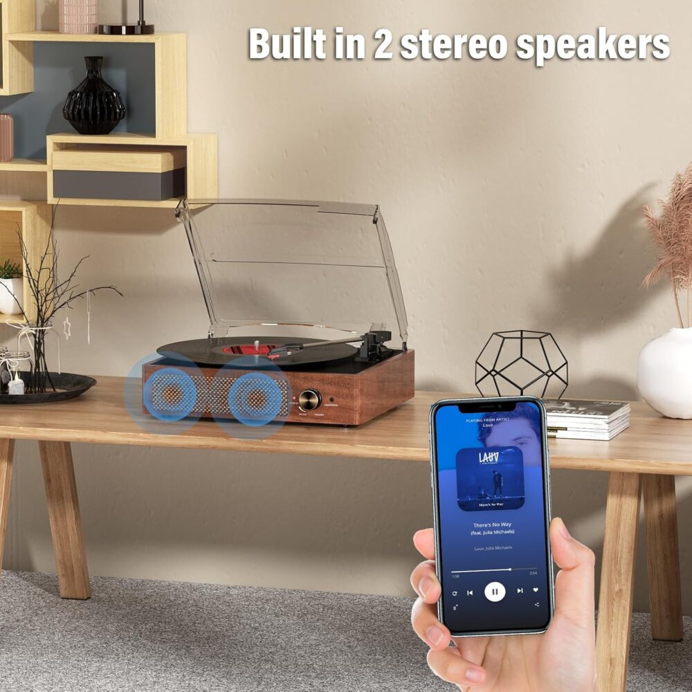 Mersoco Bluetooth Record Player Belt-Driven 3-Speed Turntable - Image 6